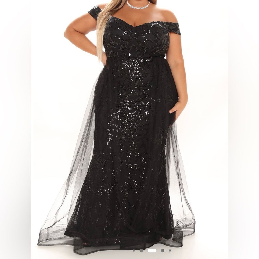 Black Off-Shoulder Sequin Evening Gown